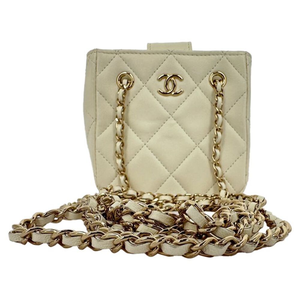 Chanel Quilted Mini Square Clutch in Ivory Leather